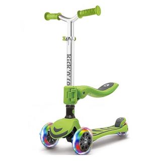 KICK N ROLL FOLDABLE KID SCOOTER WITH DOUBLE COLORS DECK & HEIGHT ADJUSTABLE SEAT - GREEN