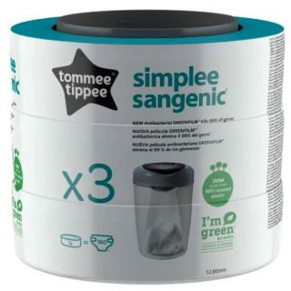 TOMMEE TIPPEE - GREY SIMPLEE SANGENIC NAPPY BIN WITH 1 REFILL CASSETTE