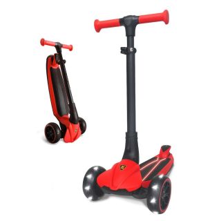 KICK N ROLL FOLDABLE SCOOTER WITH GLOWING DECK AND FLASH WHEEL - RED