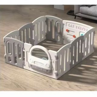 FENCE - BABY CAR PLAYPEN 10 ELEMENTS (WHITE & GREY) - 128 X 150 cm