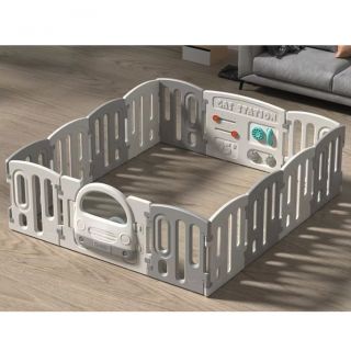 FENCE - BABY CAR PLAYPEN 14 ELEMENTS (WHITE & GREY) - 200 (L) x 180 (W) x 63cm (H)