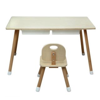 WOOD LEARNING TABLE WITH DRAWER & CHAIR SET