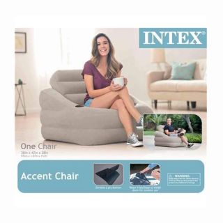 INTEX INFLATABLE KHAKI ACCENT CHAIR WITH CUP HOLDER AND WATER BASE